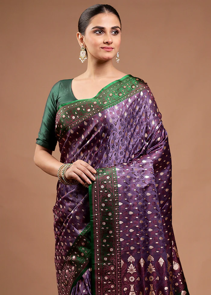 Purple Tanchoi Silk Saree With Blouse Piece - Image 2