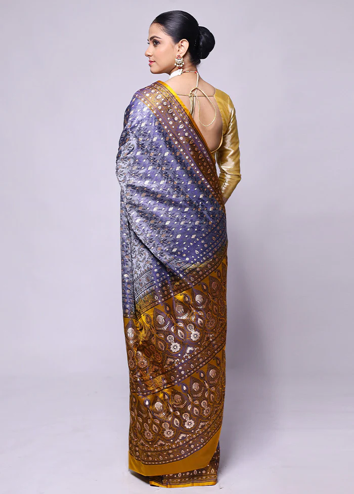 Purple Tanchoi Silk Saree With Blouse Piece - Image 3