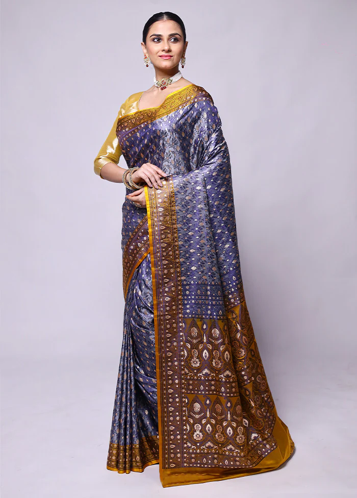 Purple Tanchoi Silk Saree With Blouse Piece - Image 4