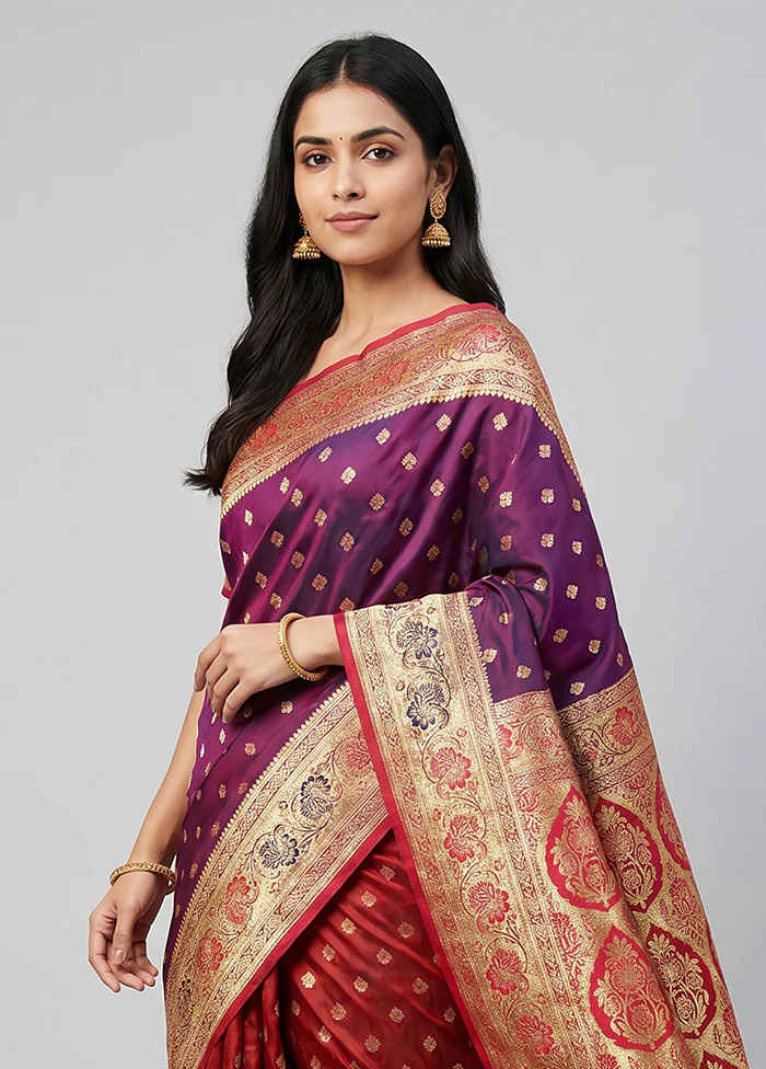 Purple Tanchoi Silk Saree With Blouse Piece - Image 2