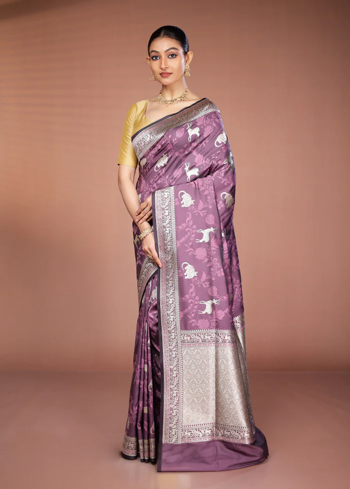 Purple Tanchoi Silk Saree With Blouse Piece - Image 4