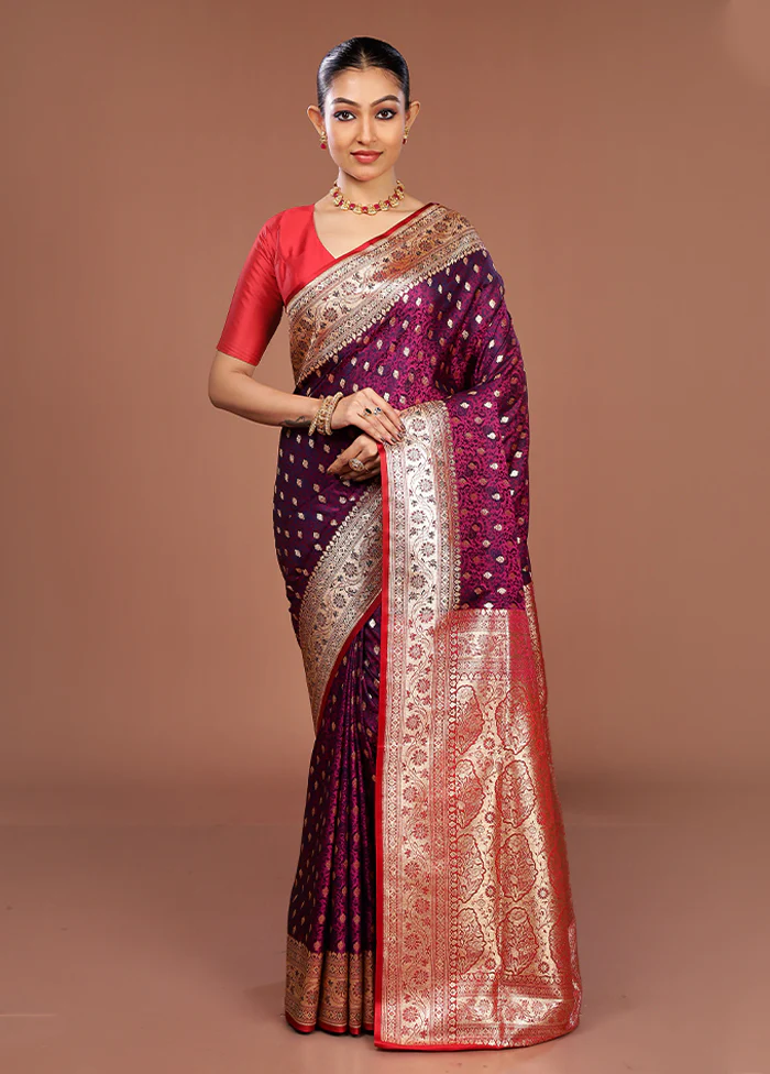 Purple Tanchoi Silk Saree With Blouse Piece - Image 2