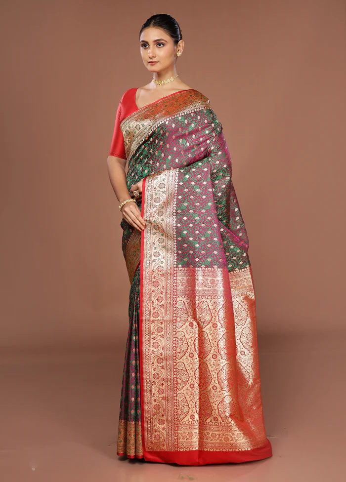 Purple Tanchoi Silk Saree With Blouse Piece - Image 4