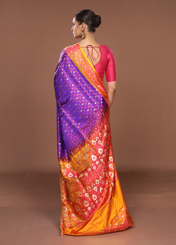 Purple Tanchoi Silk Saree With Blouse Piece - Image 3