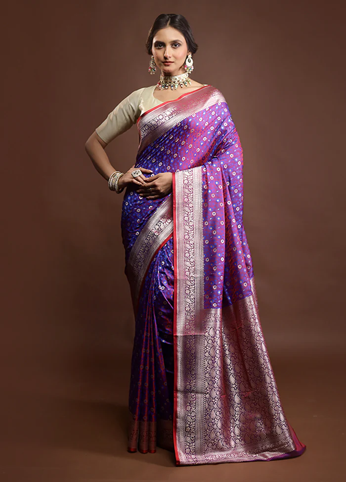 Purple Tanchoi Silk Saree With Blouse Piece - Image 2