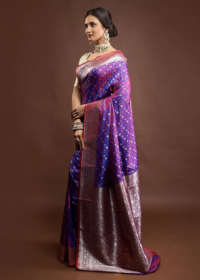 Purple Tanchoi Silk Saree With Blouse Piece - Image 4