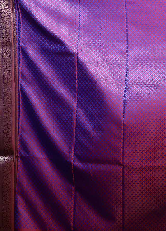 Purple Tanchoi Silk Saree With Blouse Piece - Image 5