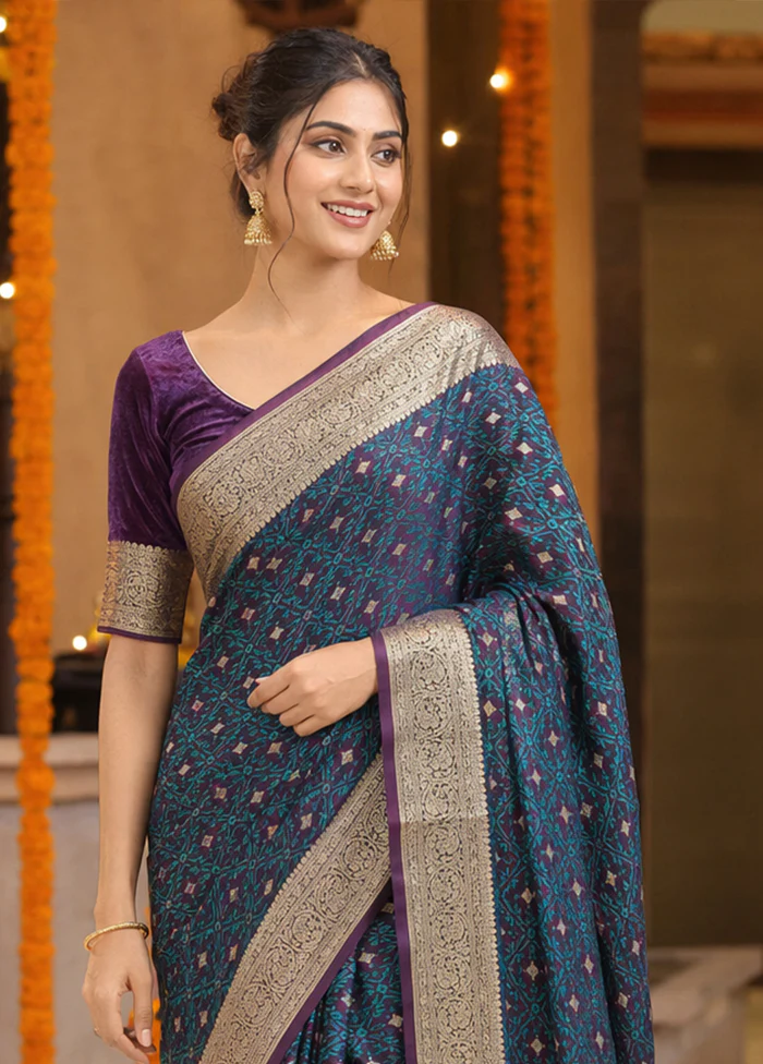Purple Tanchoi Silk Saree With Blouse Piece - Image 2