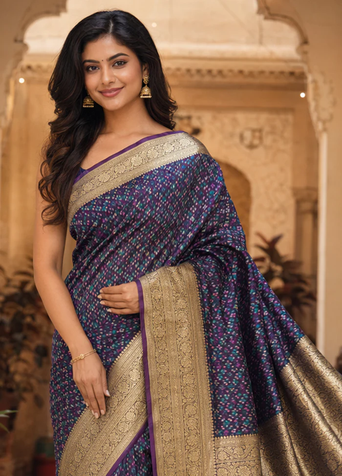 Purple Tanchoi Silk Saree With Blouse Piece - Image 2