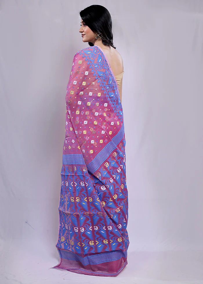 Purple Tant Jamdani Saree Without Blouse Piece - Image 4