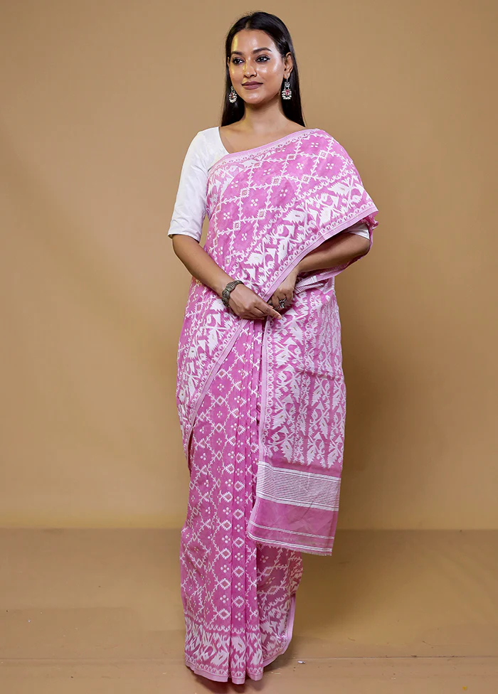 Purple Tant Jamdani Saree Without Blouse Piece - Image 2
