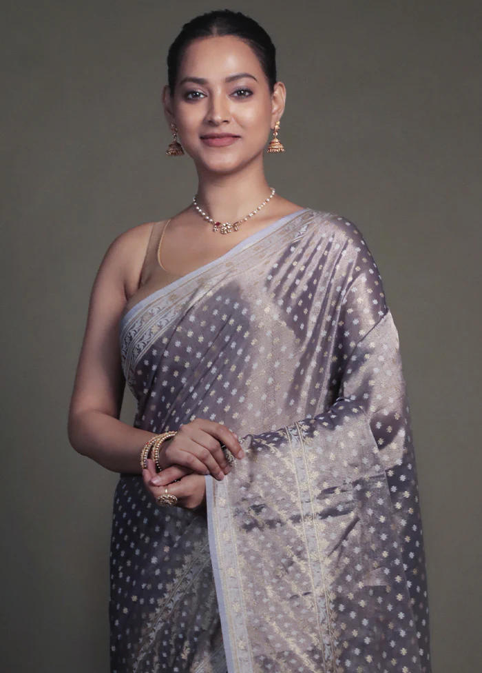 Purple Tissue Silk Saree With Blouse Piece - Image 2