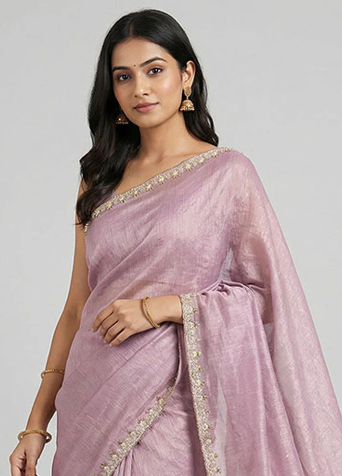 Purple Tissue Silk Saree With Blouse Piece - Image 2