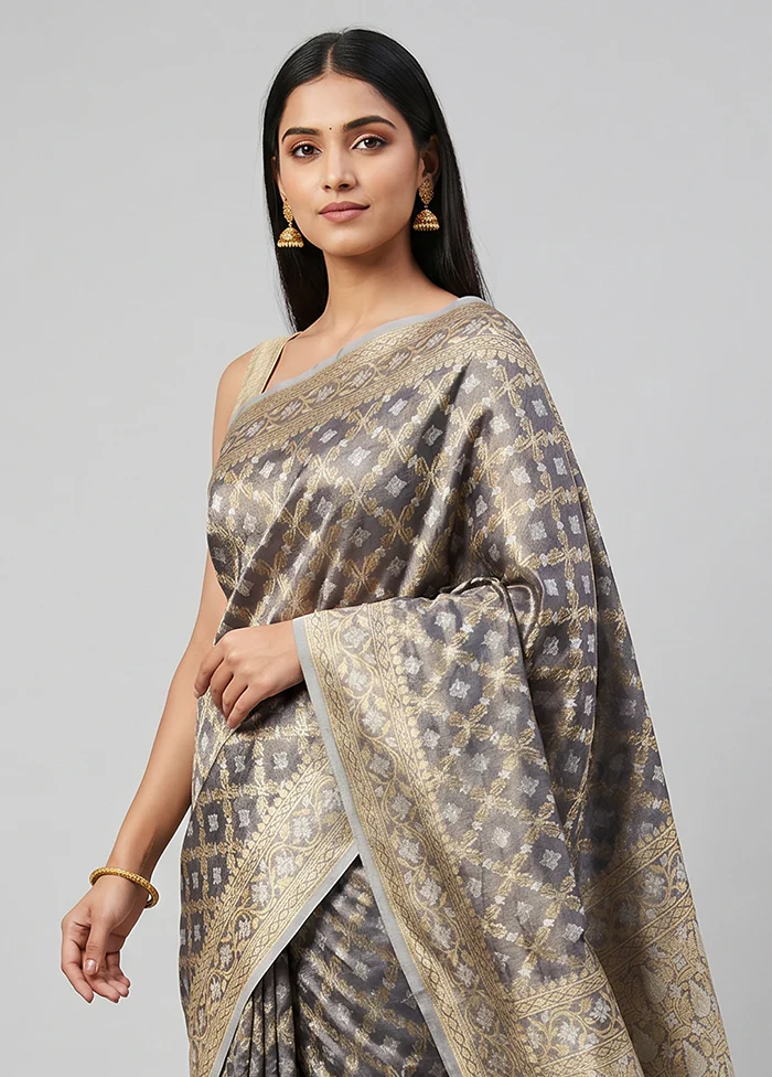 Purple Tissue Silk Saree With Blouse Piece - Image 2