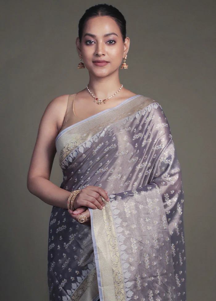 Purple Tissue Silk Saree With Blouse Piece - Image 2