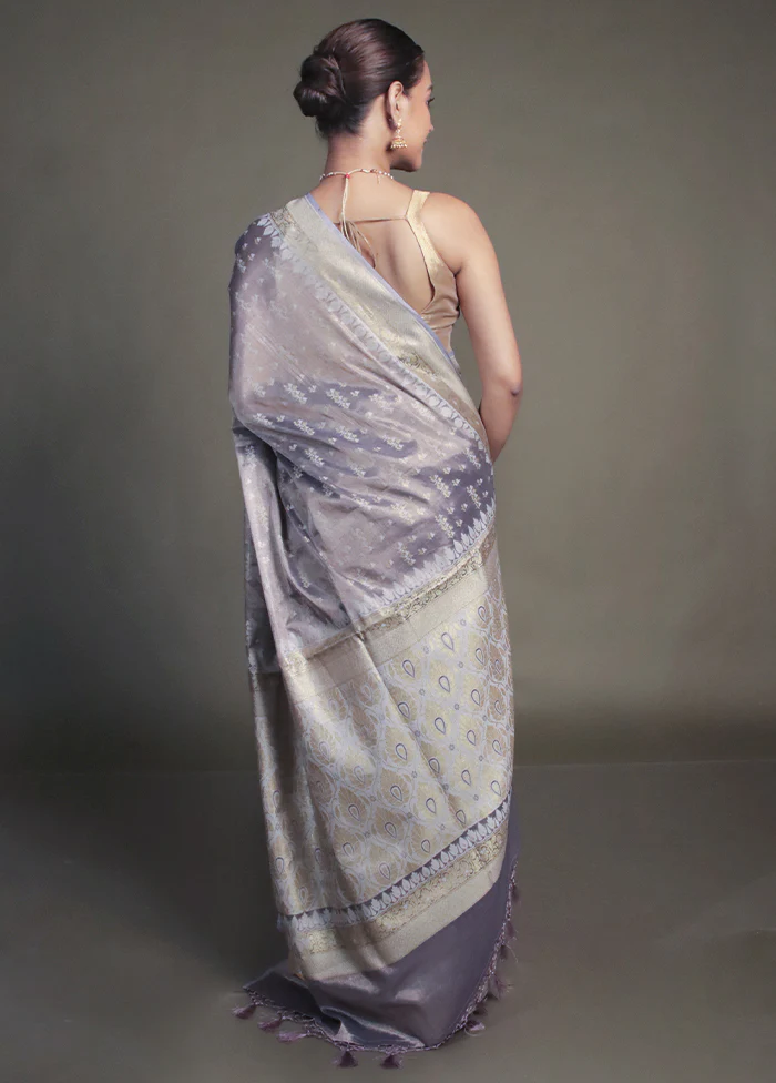 Purple Tissue Silk Saree With Blouse Piece - Image 3