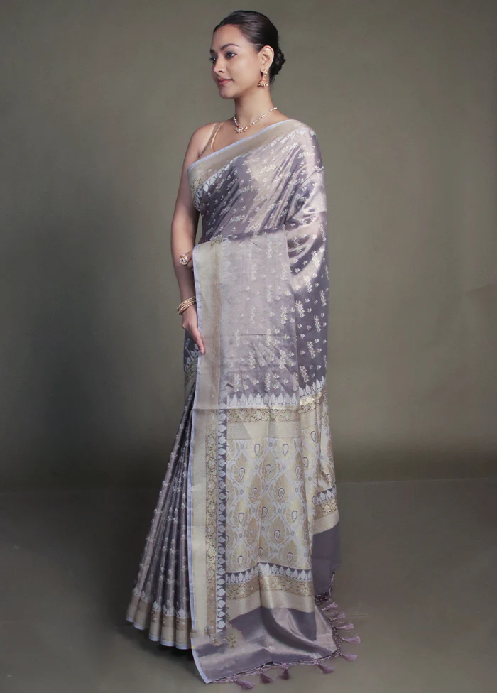 Purple Tissue Silk Saree With Blouse Piece - Image 4