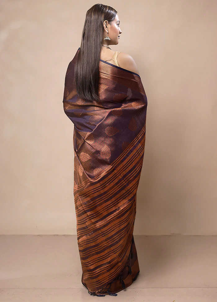 Purple Tissue Silk Saree With Blouse Piece - Image 3