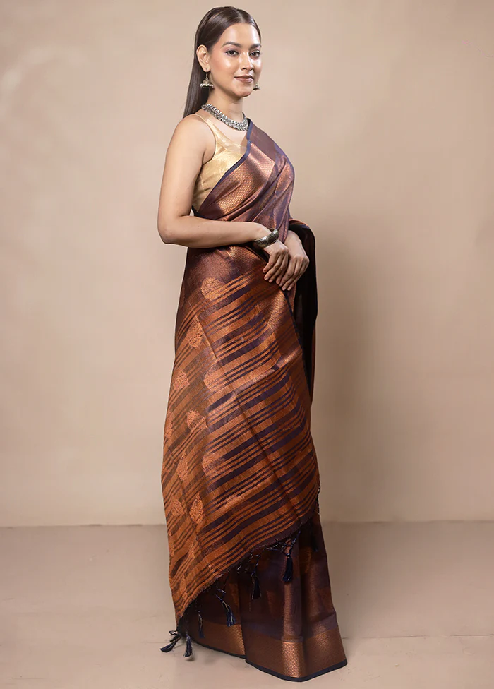 Purple Tissue Silk Saree With Blouse Piece - Image 4