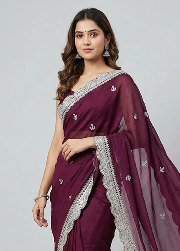 Purple Tissue Silk Saree With Blouse Piece - Image 2