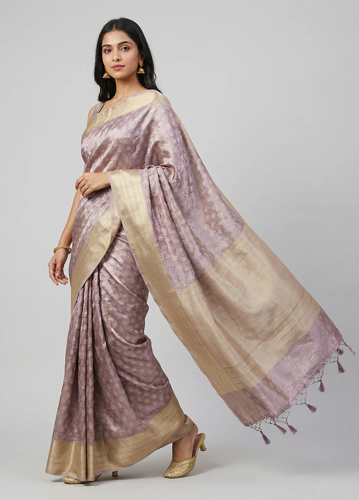 Purple Tissue Silk Saree With Blouse Piece