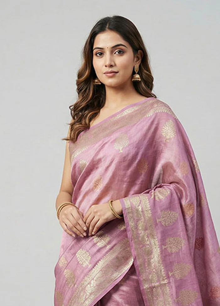 Purple Tissue Silk Saree With Blouse Piece - Image 2
