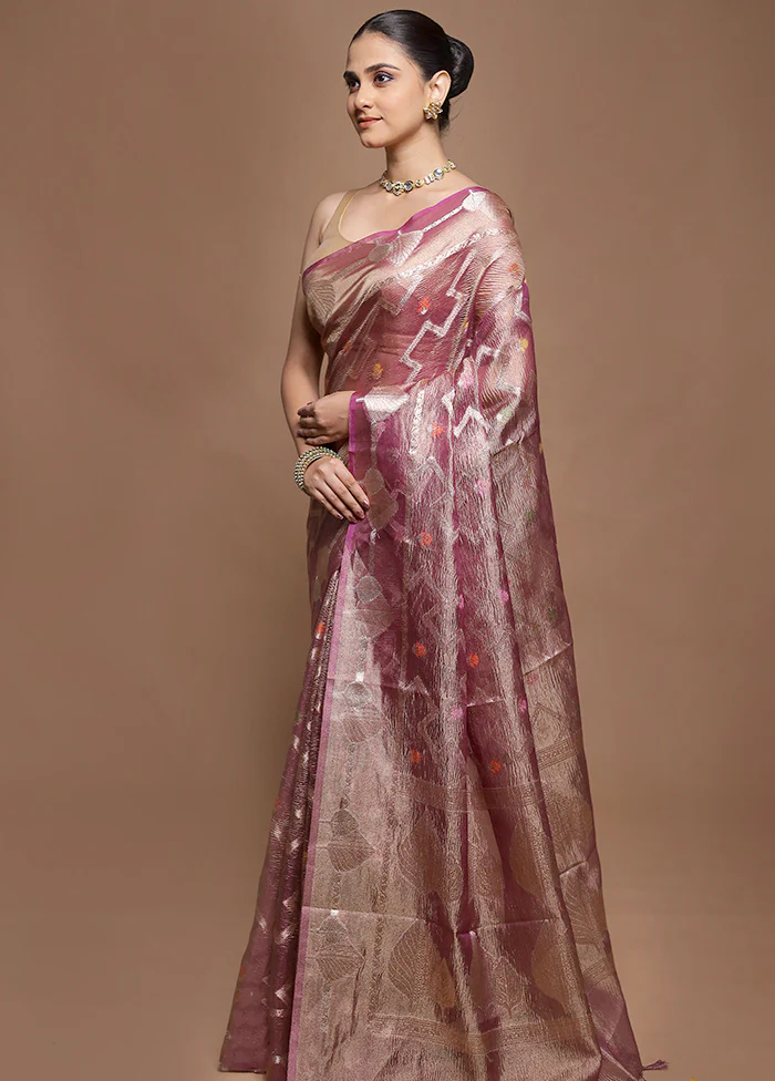 Purple Tissue Silk Saree With Blouse Piece - Image 4