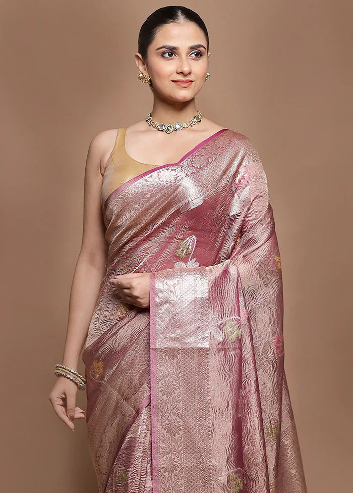 Purple Tissue Silk Saree With Blouse Piece - Image 2