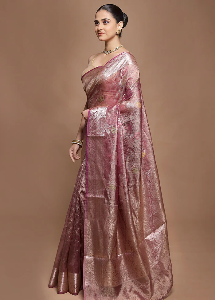 Purple Tissue Silk Saree With Blouse Piece - Image 4