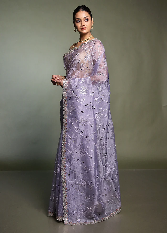 Purple Tissue Silk Saree With Blouse Piece - Image 4