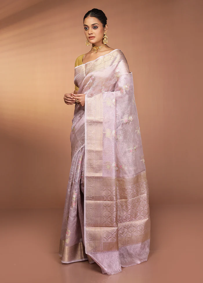 Purple Tissue Silk Saree With Blouse Piece - Image 4