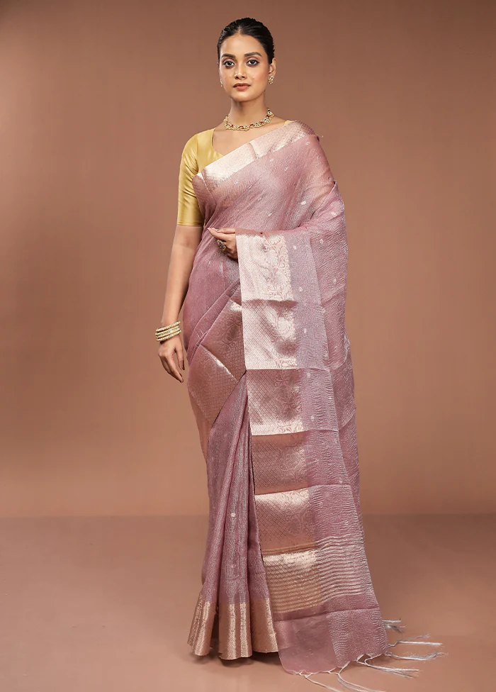 Purple Tissue Silk Saree With Blouse Piece - Image 2