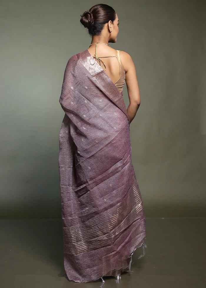 Purple Crushed Tissue Silk Saree With Blouse Piece - Image 3
