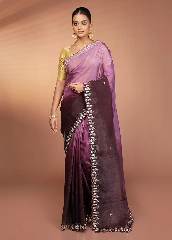 Purple Tissue Silk Saree With Blouse Piece - Image 2