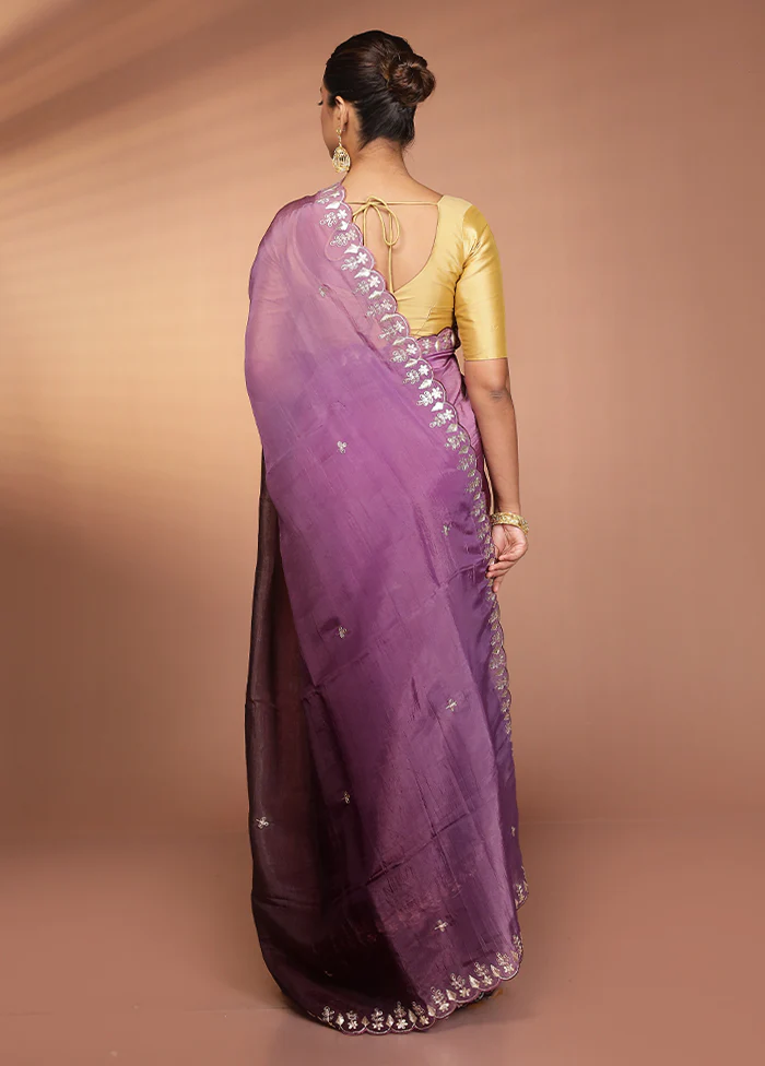 Purple Tissue Silk Saree With Blouse Piece - Image 3