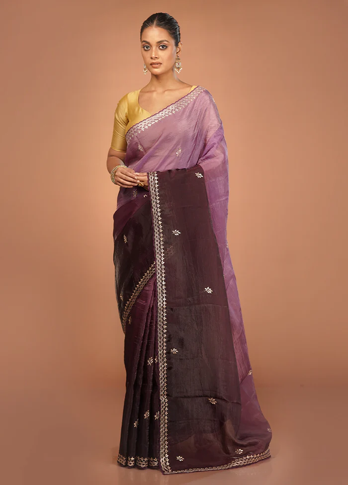 Purple Tissue Silk Saree With Blouse Piece - Image 2