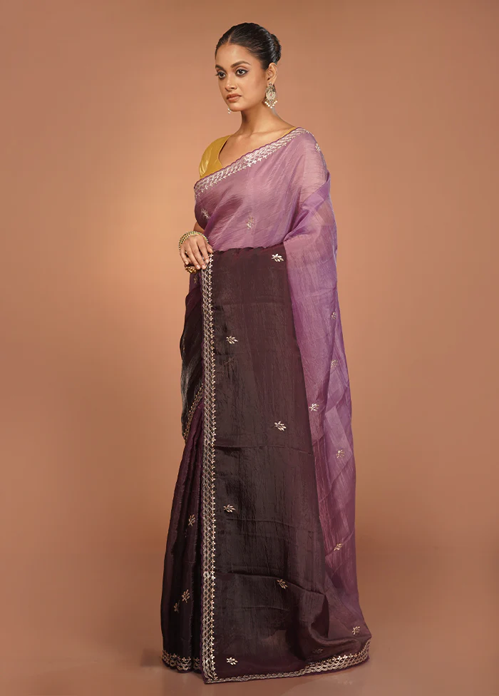 Purple Tissue Silk Saree With Blouse Piece - Image 4