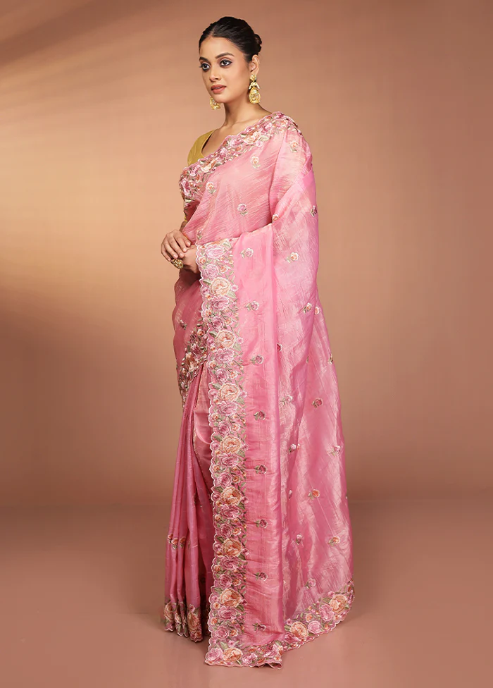 Purple Tissue Silk Saree With Blouse Piece - Image 4