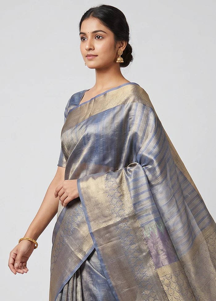 Purple Tissue Silk Saree With Blouse Piece - Image 2