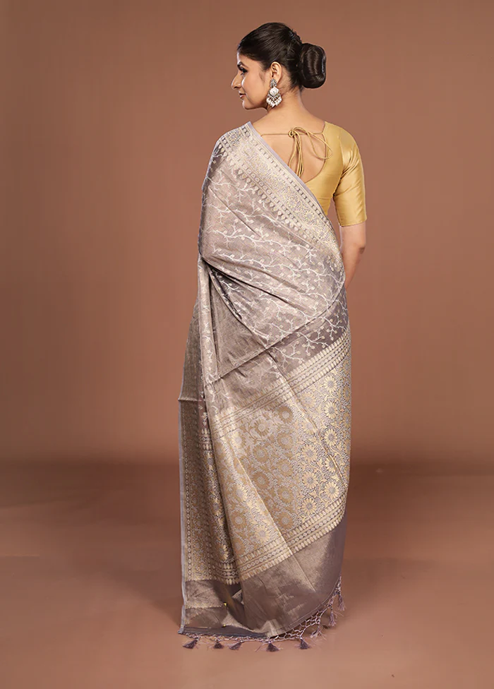 Purple Tissue Silk Saree With Blouse Piece - Image 3