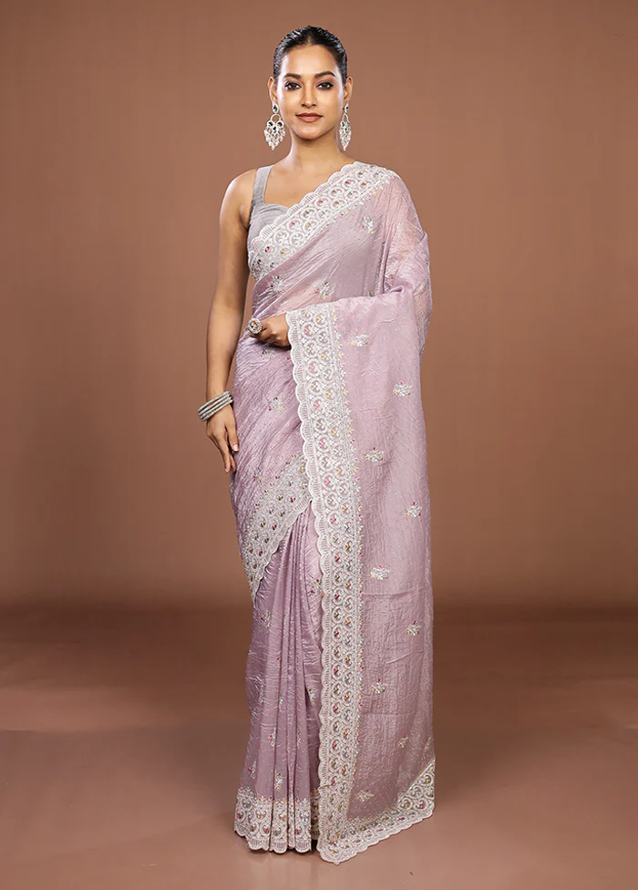 Purple Tissue Silk Saree With Blouse Piece - Image 2