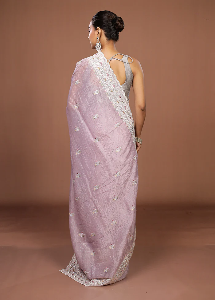 Purple Tissue Silk Saree With Blouse Piece - Image 3