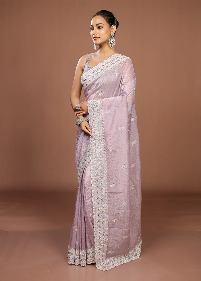 Purple Tissue Silk Saree With Blouse Piece - Image 4