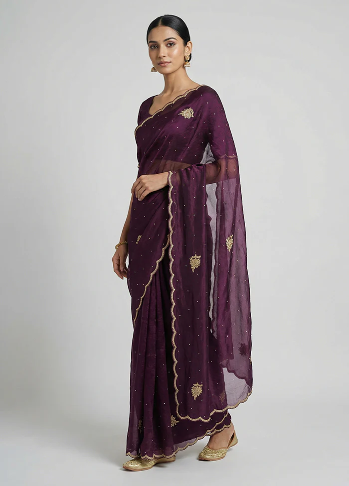 Purple Tissue Silk Saree With Blouse Piece