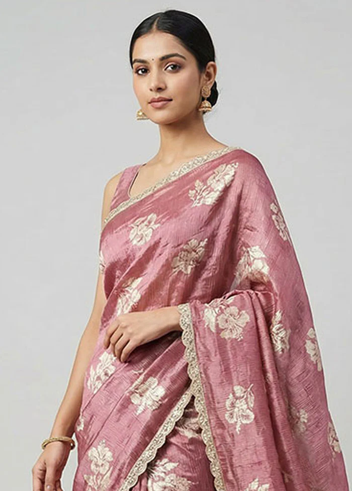 Purple Tissue Silk Saree With Blouse Piece - Image 2