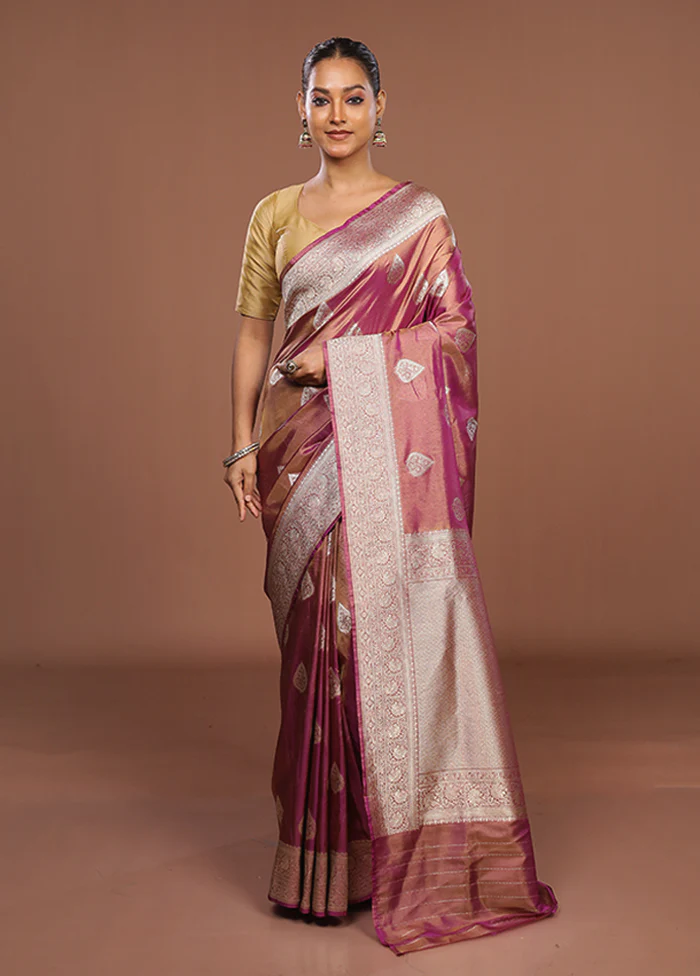 Purple Tissue Silk Saree With Blouse Piece - Image 2