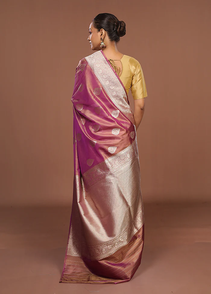 Purple Tissue Silk Saree With Blouse Piece - Image 3
