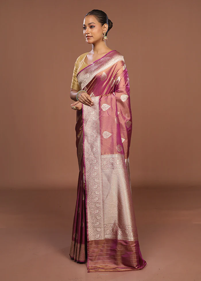 Purple Tissue Silk Saree With Blouse Piece - Image 4