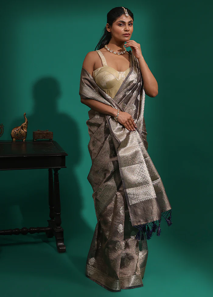 Purple Tissue Silk Saree With Blouse Piece - Image 4