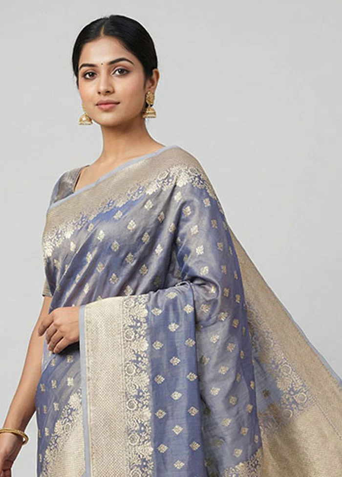 Purple Tissue Silk Saree With Blouse Piece - Image 2